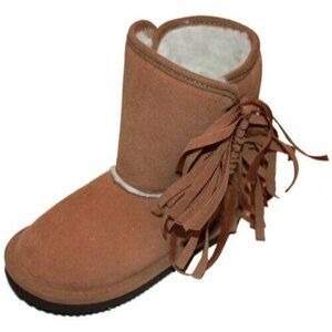 L'AMOUR Toddler Girl SIZE 7 Tan Genuine SUEDE Sherpa Lined Fringe BOOTS A660 NIB